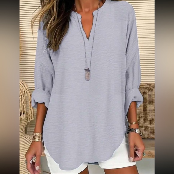 PLUS Mint & Grey Easy Blouse Soft Stripe